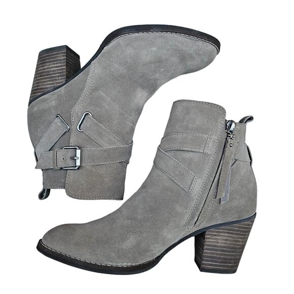 Buckle Detail Heeled Ankle Boot Sam Edelman Morris Size 8.5 Taupe Suede Leather - Picture 14 of 14